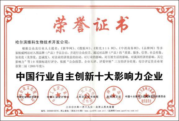 中国行业自主创新十大影响力企业